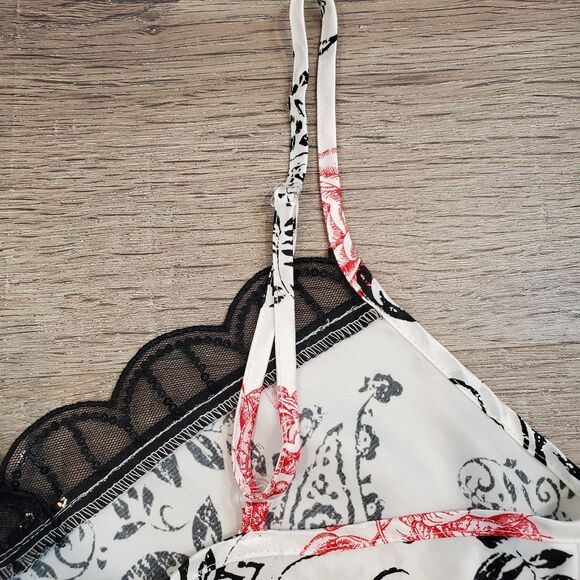 Y2K Lace Trim Slip Mini Dress Floral Red Black Whimsigoth Fairy Grunge Vamp - Picture 4 of 8